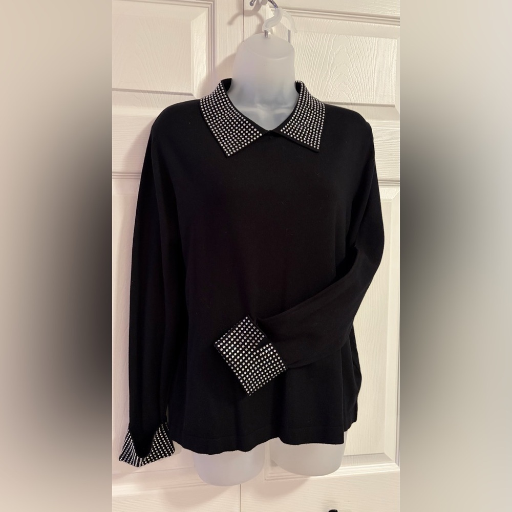 Liv Milano Women’s Sweater Collar Rhinestones embellished Black size Large - Picture 4 of 11